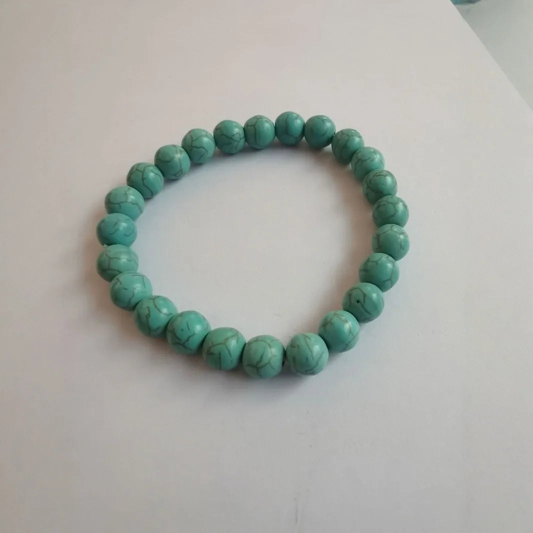 YL Handmade Simple Turquoise Pearl Pattern Multi-Color Stone Beaded Bracelet Hot Selling Elastic Bracelet for Men Bead