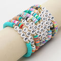 Wholesale 6mm Rainbow Polymer Clay Disc Bead Bracelet Fashion Bohemian Letter Beads Charm Bracelets for Girls Wedding Gift