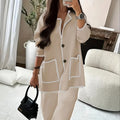 New Design Women's Autumn New Casual Loose Solid Color Two-piece Set Sweater Round Neck Custom Women Sweater
