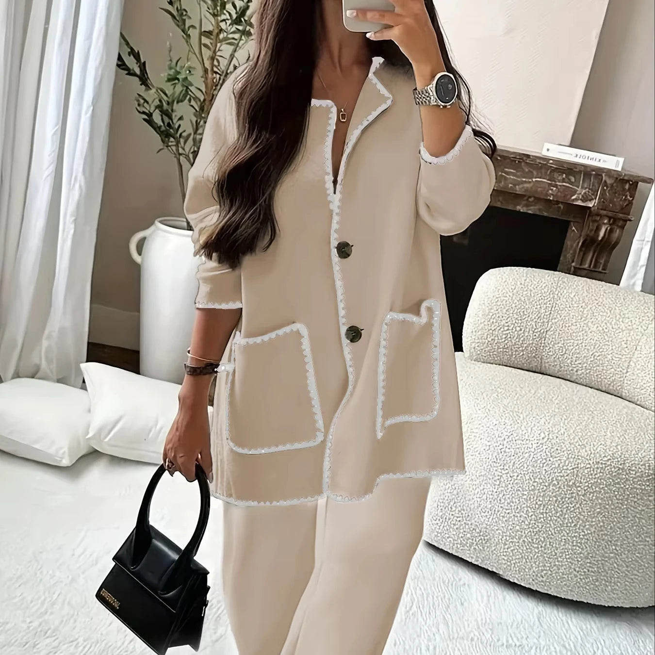 New Design Women's Autumn New Casual Loose Solid Color Two-piece Set Sweater Round Neck Custom Women Sweater