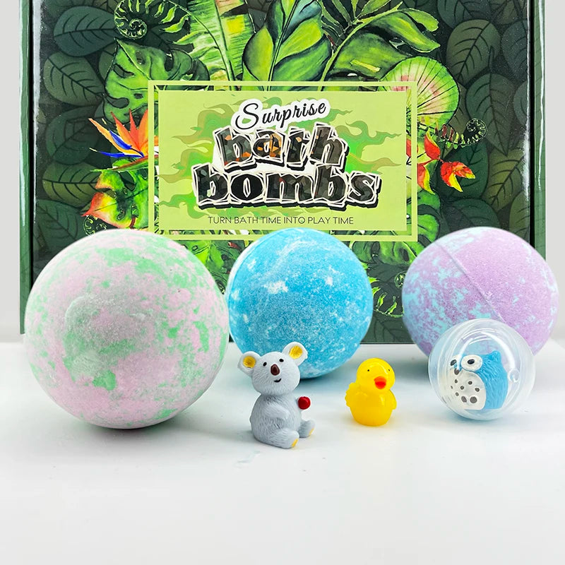 Colorful Fizzy Kids Bath Bombs with Surprise Hidden Toys - Fun Bubble Bathtime Treats Ideal for Birthday Gifts & Party Favors