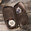 New Style Hot Sale Factory Luxury Retro Crazy Horse Leather 2 Slot Travel Watch Cases Zipper Couple Watch Bag Packaging
