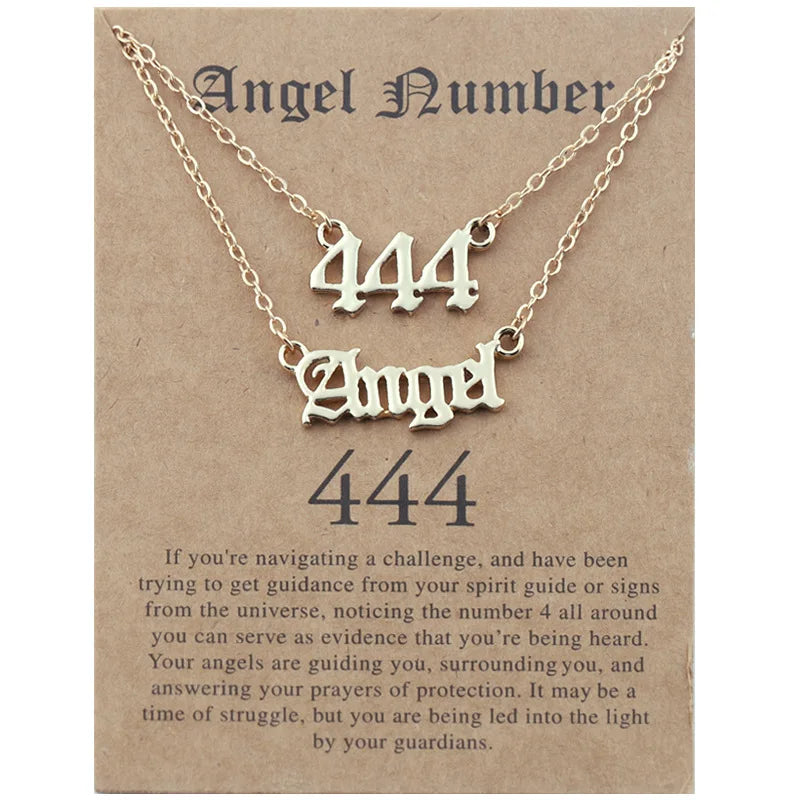 Brass Alloy Angel Pendant Plus Angel Number 111 222 333 444 555 666 777 888 999necklace 2pcs Pack Jewelry Women Necklaces