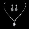 Hot Selling Rhinestone Zircon Water Drop Necklace Earrings Set Bridal Earrings Silver Copper Wedding Jewelry Set