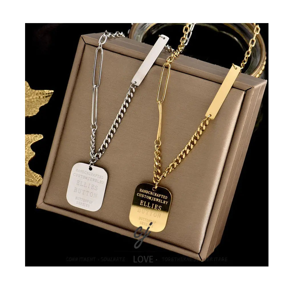 Carline Women's Stainless Steel Letter Pendant Necklace Simple Link Chain for Party-Wear Sweater Necklaces