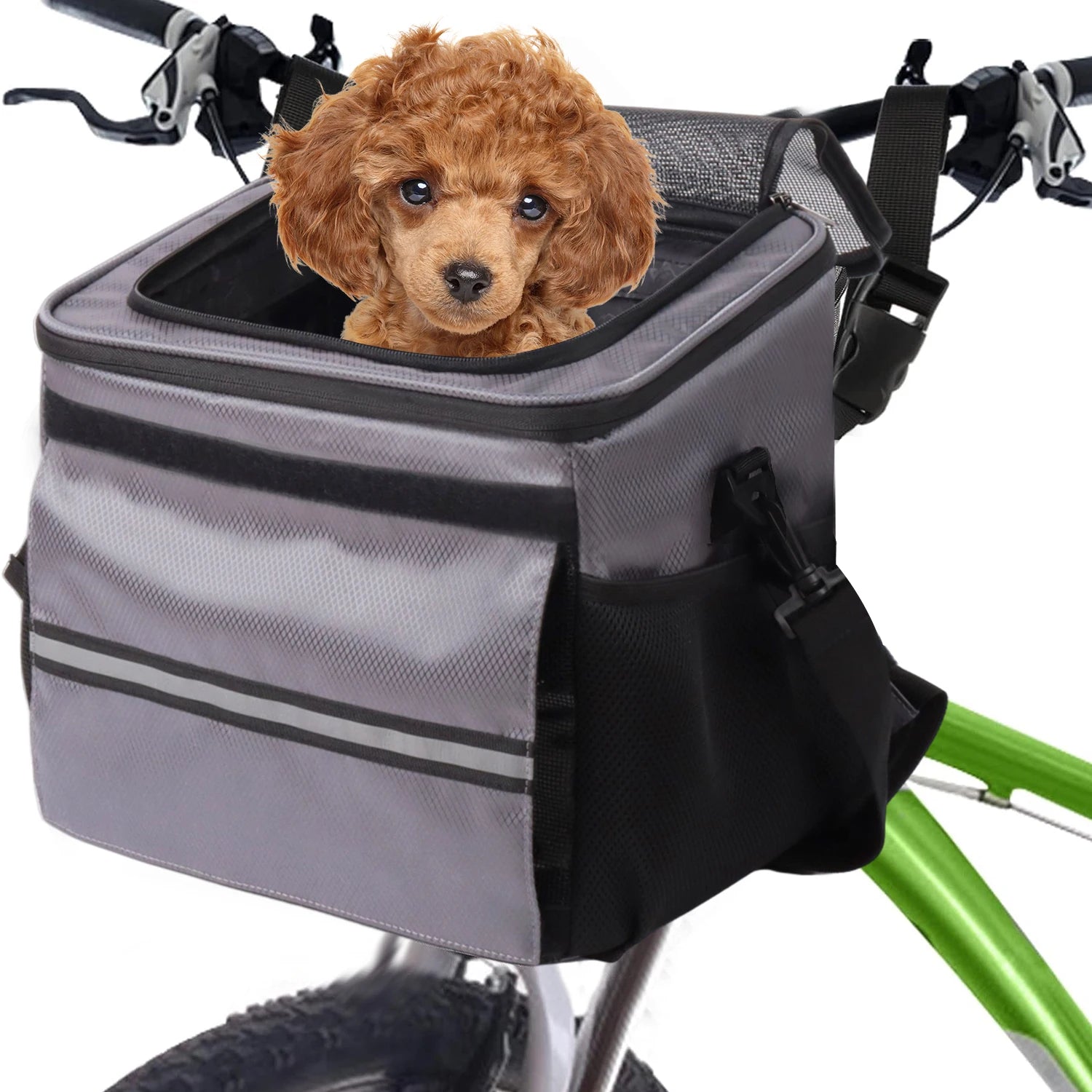 Dog Bike Basket Backpack Carrier Oxford Nylon Fiber Animal Print Zipper Eco-Friendly Removable Folding Pet Bicycle Front