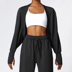 Bat-sleeved Cardigan Sweater With Sports Jacket Running Shawl Long-sleeved Fitness Wear