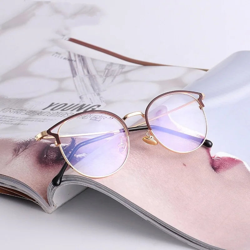 Jiuling Eyewear Women Optical Glasses Hollow Out Metal Frame Eye Glasses Round Blue Light Blocking Eyeglasses Frames