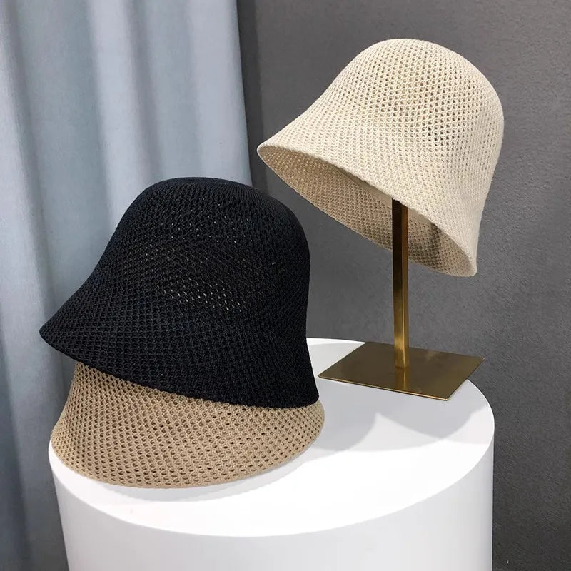 Breathable Mesh Crochet Bucket Hat Sun Cap Womens Beach Hat Foldable Packable Summer Spring Wide Brim Gardening Hats