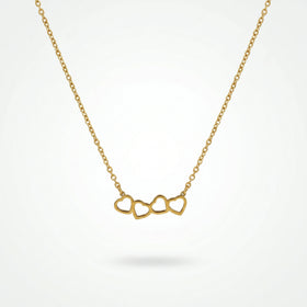 QIAOREN 11940 Trendy Four Linked Heart Necklace Stainless Steel 18K Gold Plated Dainty Interlocking Love Jewelry for Women US EU