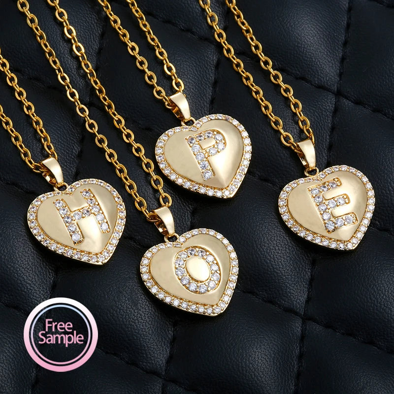 SSeeSY Personalised Custom Made 2024 New Zircon Heart 26 Letter Name Brass Pendant Necklace Fashion Jewelry Valentines Day Gift