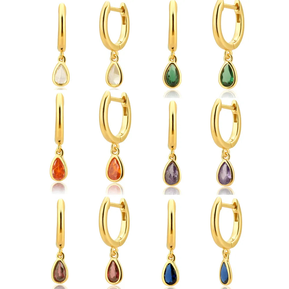FUAMAY 2022 Fine Jewelry Slim Hoop Earrings Green Blue Orange Pink Opal Stone Birthstone Ruby Teardrop Drop Earrings for Gift