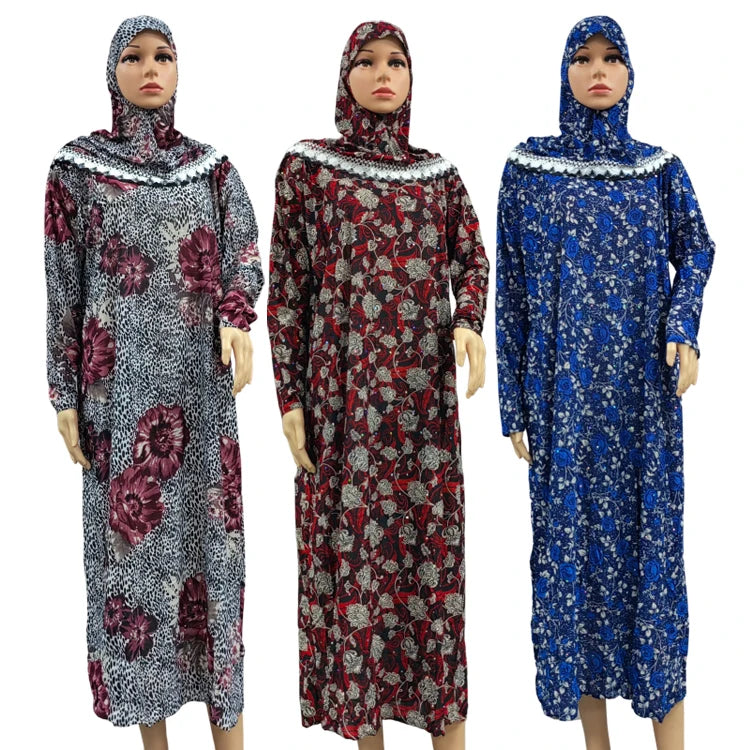 New Color Muslim Womens Hooded Abaya Turkey African Prayer Garment Kaftan Dress With Hijab Floral Print Dubai Saudi Robe Ramadan