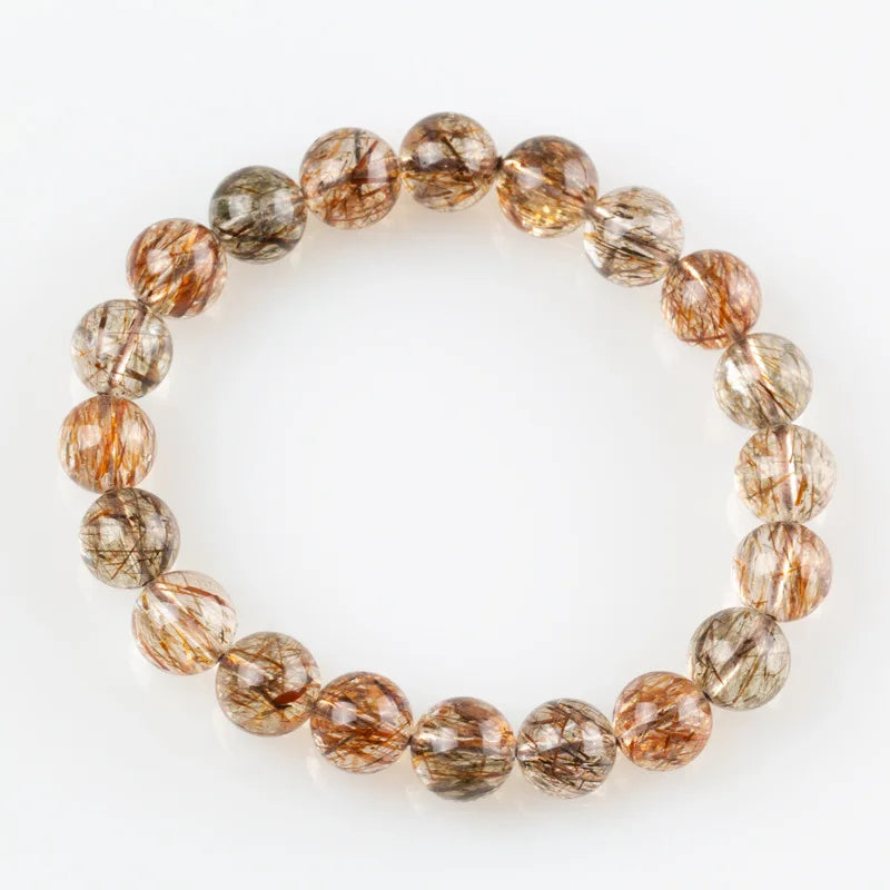 ASTWO 7A Fashion Natural Black Gold Super Seven Bracelet Mica Symbiosis Full Hair Crystal Black Super Seven  Crystal Bracelet