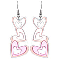 2024 Valentine's Day Fashion Drop Earrings for Women Romantic Sweet Pink Triple Heart Acrylic Mirror for Romantic Moments