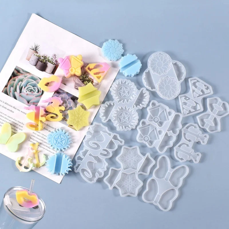 Multi Designs Straw Topper Silicone Resin Mold for DIY Straw Decoration