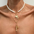 Vintage Padlock/Key/Fish Pendants Imitated Pearl Heart Necklace Set for Women Trendy Lady Choker Fashionable Jewelry Accessories