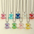 Fashion Stylish Silver Ball Chain Jewelry Gifts Cute Colorful Resin Gummy Teddy Bear Pendent Necklaces for Hip Hop Women Girls