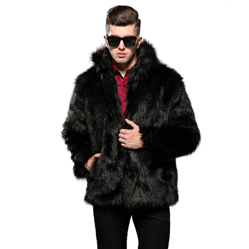 2026 New Design Mens Faux Fur Trench Coat with Leopard Print