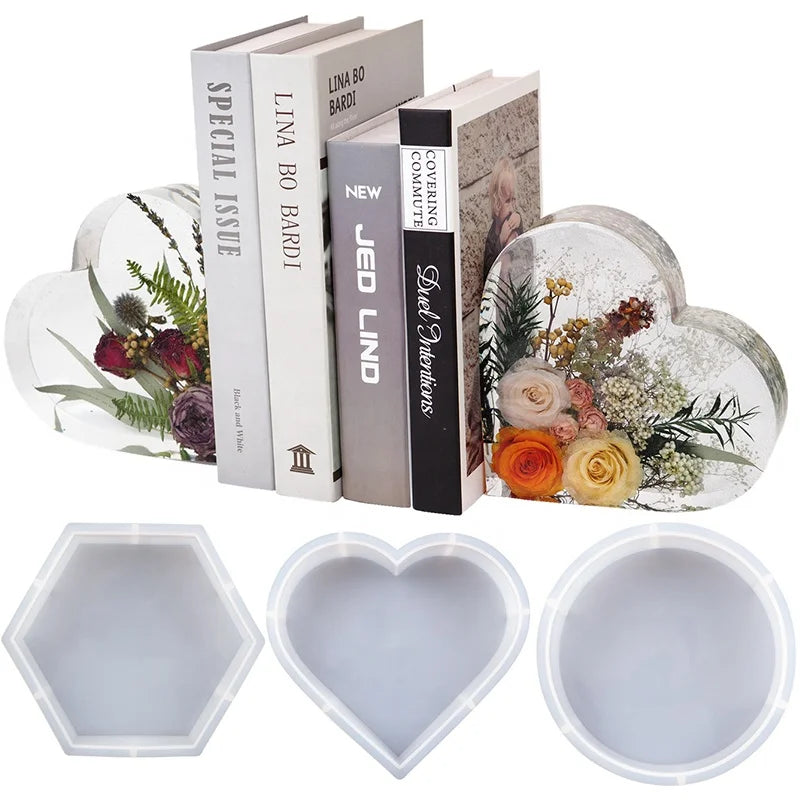 Concrete Bookend Crystal Epoxy Resin Silicone Mould Heart Round Rectangle Cube Flower Candle Mold for Room Decoration