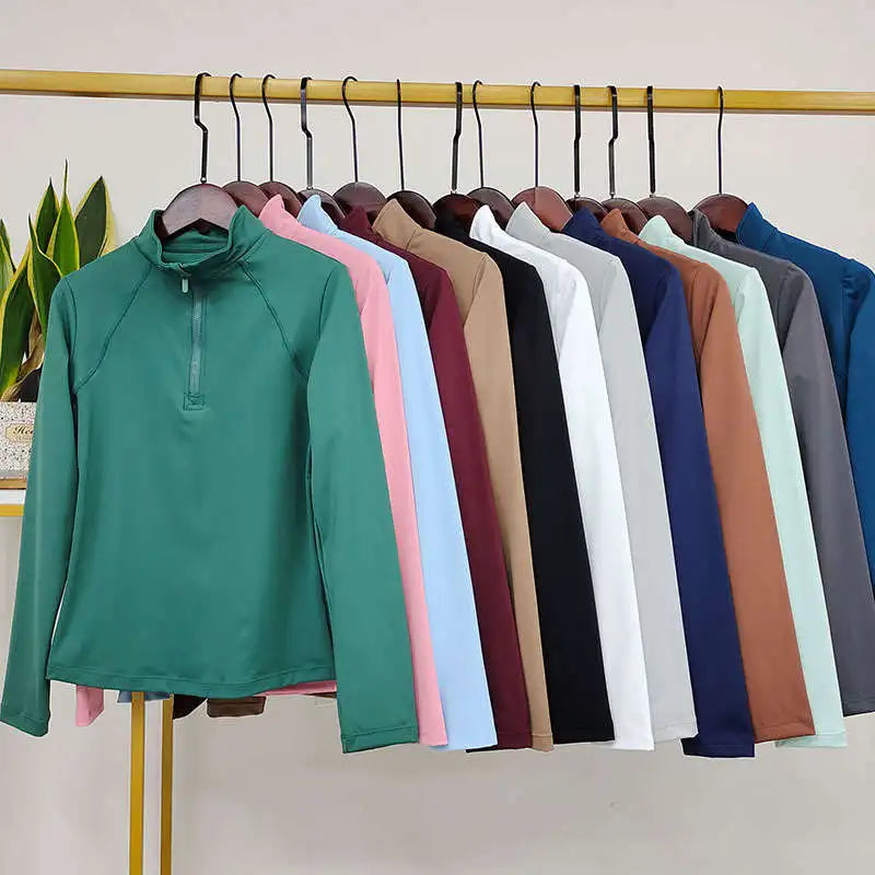 Ready to Ship Women Horse Riding Base Layer Shirts Nylon Breathable Equestrian Long Sleeve Shirt With Zipper