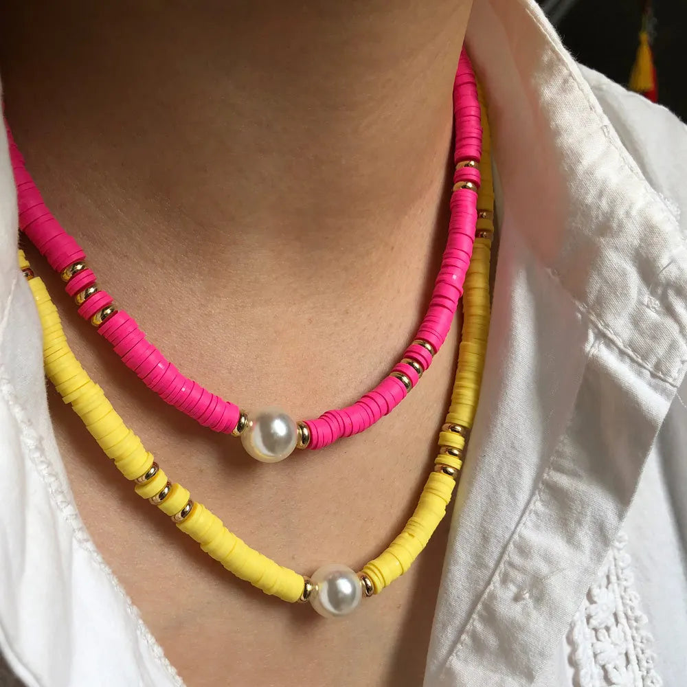 Boho Best Friend Colors 6mm Soft Polymer Clay Bead Beaded Abs Pearl Bead Charm Fashion Jewellery Necklace Women