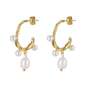 2022 Trendy Designer Fashion Titanium 18k Gold plated Stainless Steel freshwater Irregular white Oval Pearl Stud Hook Earrings
