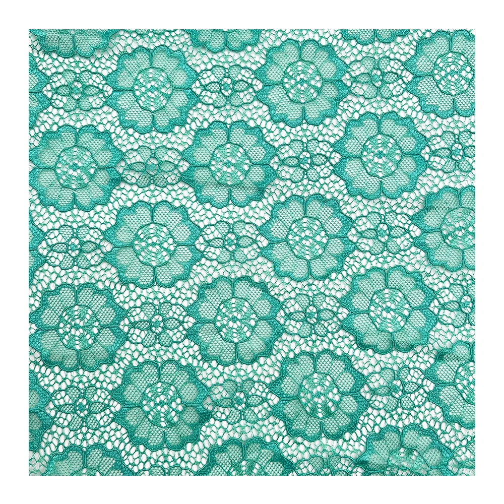 Wholesale 100% polyester green french tulle lace fabric for wedding evening dress custom design hollow floral lace fabric