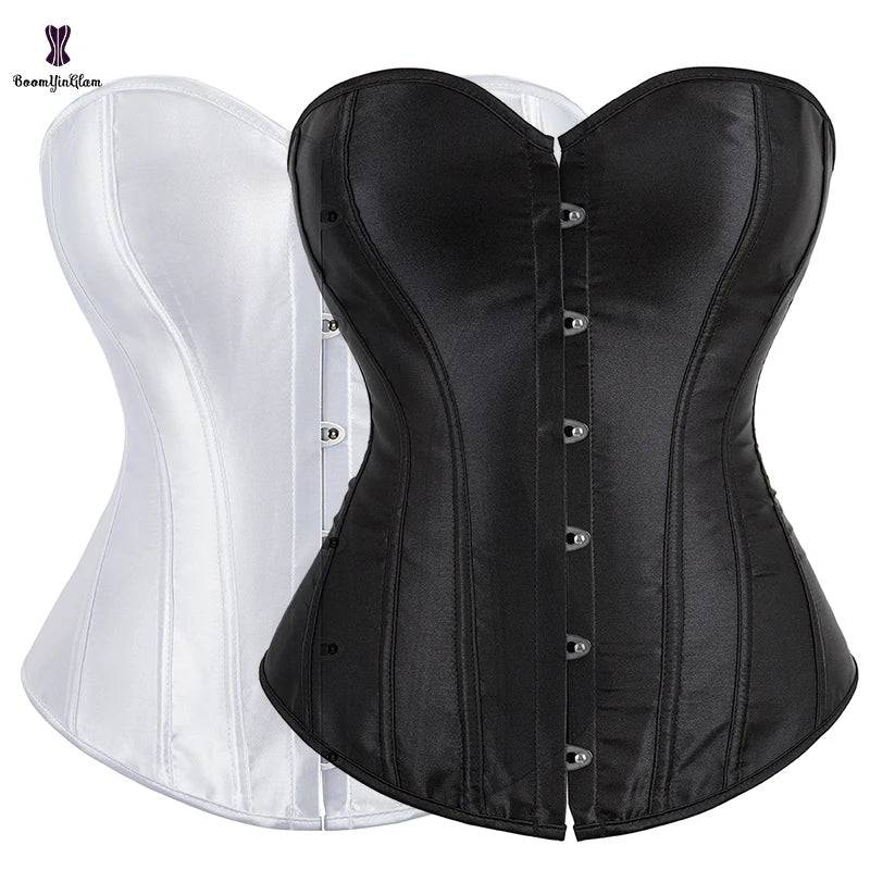 8 Colors Available 14 Glue Bones Supported 6 Busks Closure Satin Bustier Overbust Korsett Solid Corset Top for Women Plus Size