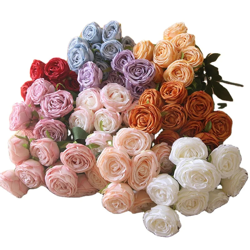 High Quality 10 Heads Roses Flowers Silk Artificial Flowers Rose Bouquet for Wedding Decor