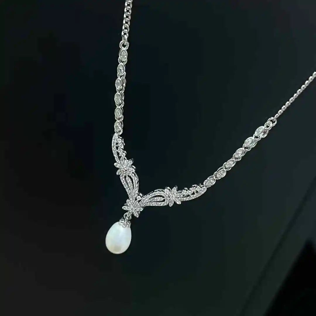 Chinese Retro Classic Y-Shaped Necklace 9-10mm Natural Freshwater Rice Shaped Pearl Strong Light Flawless Optimal Beauty