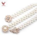 Custom Lady Waist Belt Elastic Girls Dress Beaded Chains Belts Designer Women White Pearl Chain Belt