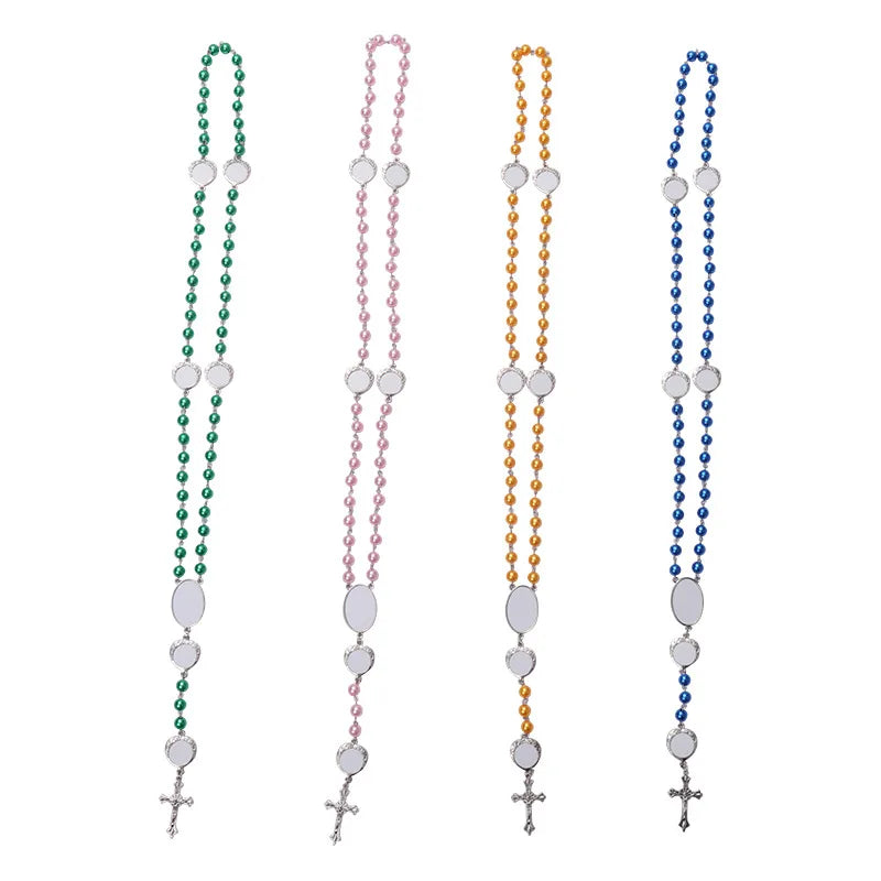 RubySub New Custom Gold Rosary Necklace Sublimation Blank Rosary Necklace with Oval Insert