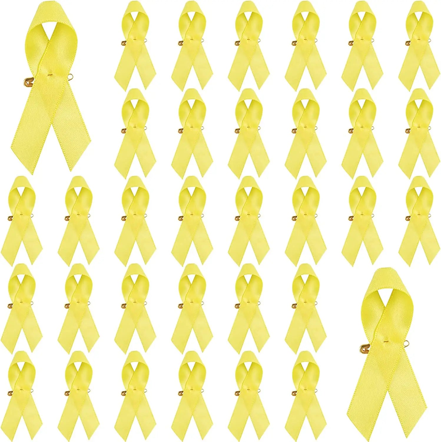 OKAY 100% Polyester Satin Brooch Yellow Ribbon Awareness Pin with Rainbow Pattern Supports Childhood Cancer & Bladder Awareness