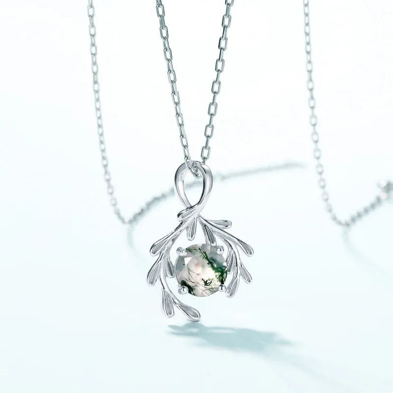 Top Quality Moss Agate 925 Sterling Silver Flower Shape Elegant Gemstone Prong Pendant Green Crystal Wholesale Jewelry