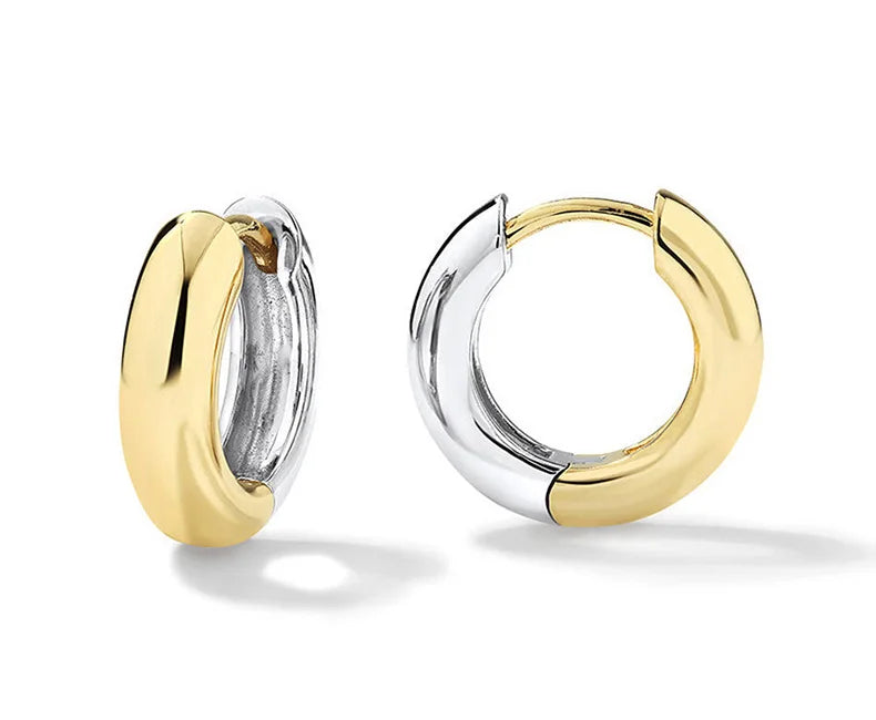 Minimalist Korean Women Fashion Fine Jewelry Two Tone Designer Stainless Steel Thick Hoop Earrings With 925 Sterling Silver Post