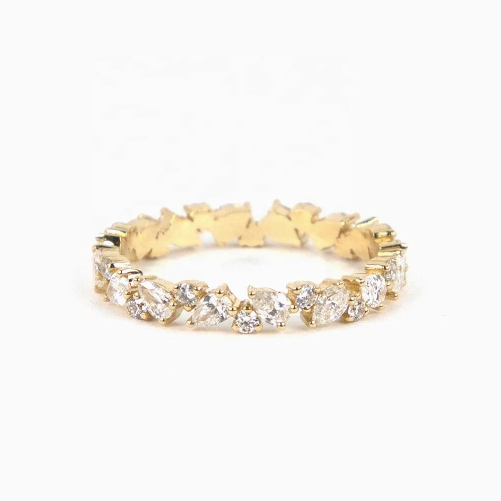 925 Sterling Silver Elegant Pear Diamond CZ Wedding Band Eternity Ring Gold Plated