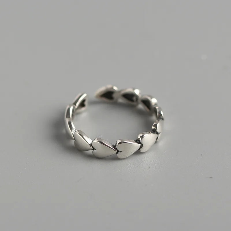 New Fashion Classic Sweet Love Heart S925 Sterling Silver Vintage Open Ring Jewelry for Women TYJ0184