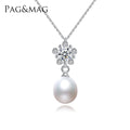 PAG&MAG Rhodium Plated Pink Vintage Pendant Flower Shaped Freshwater Pearl Necklace for Women