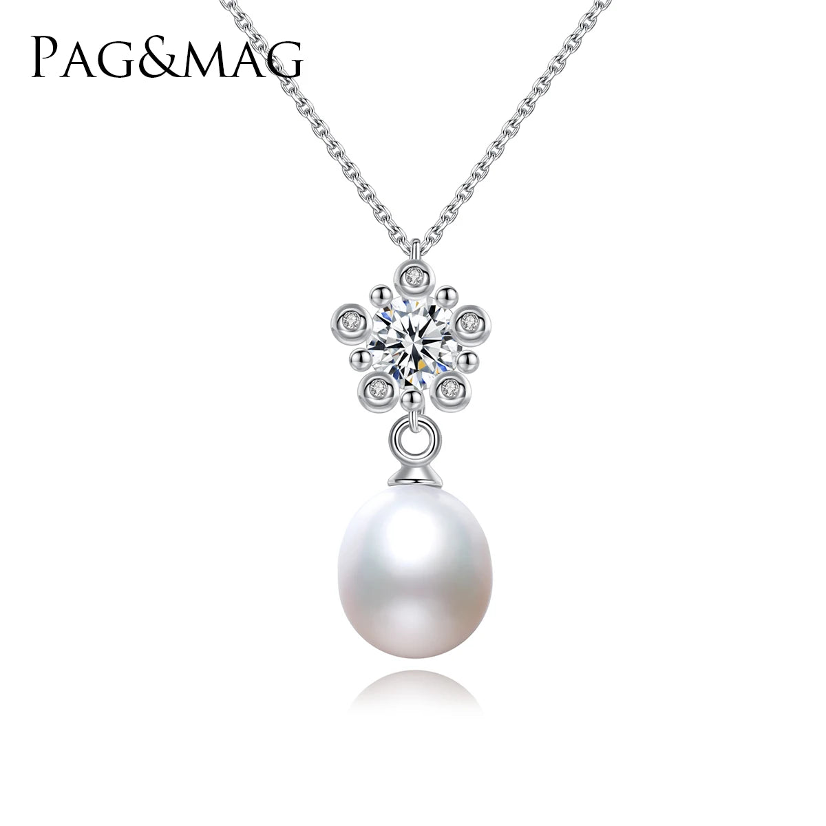 PAG&MAG Rhodium Plated Pink Vintage Pendant Flower Shaped Freshwater Pearl Necklace for Women