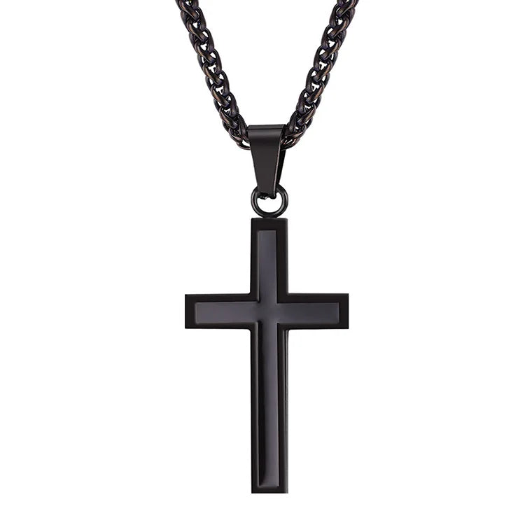 Men's Pendant Necklace Rope Franco Chain Cross Dangling Stainless Steel Rose Gold Black Gold Silver 55 cm Necklace Jewelry