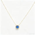 PCX 18K Solid Gold Halo Blue Chalcedony Pendant Necklace Dainty Oval Link Chain Agate Birthstone Fine Jewelry Gift for Women