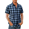 RNSHANGER Short Sleeve Cotton Shirts for Men Summer Plaid Hawwain Men Shirts Causal Shirt Mens