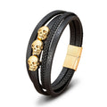Factory Outlet Genuine Leather Bracelet With Skull Stainless Steel Magnetic Clasp Charm Leather Bracelet for Men Jewelry