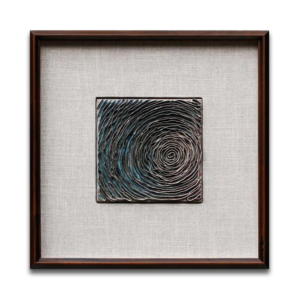 Teal and Brown Pottery Pleats Flower Refractory Ceramics Wall Art for Villa Hotel Decor