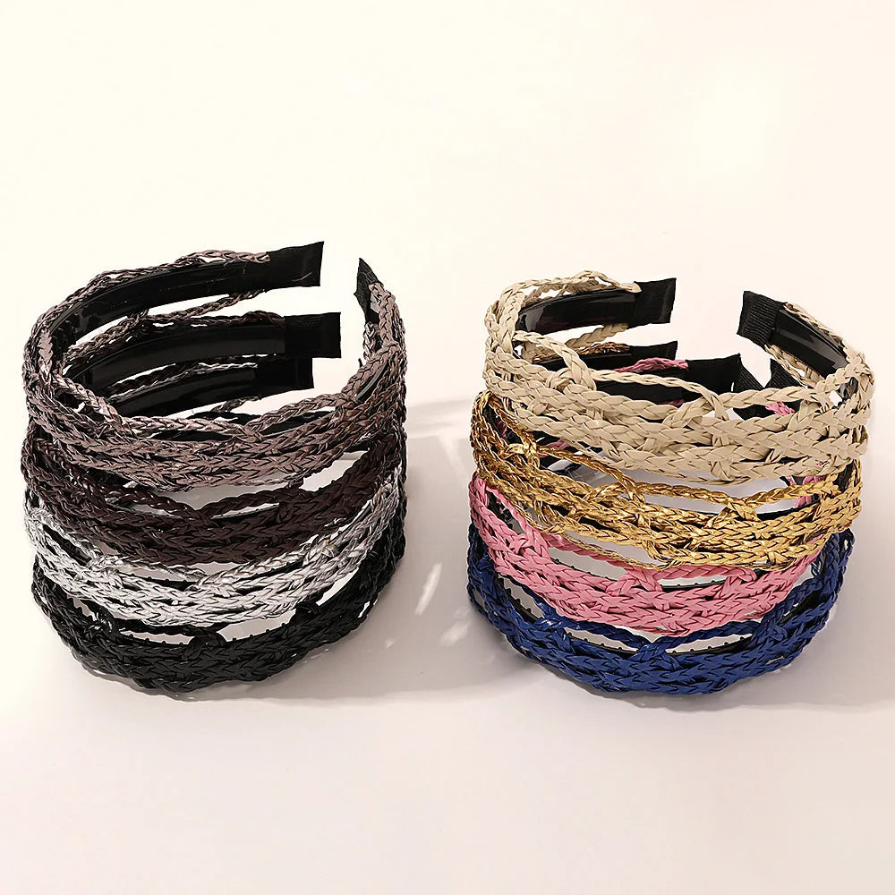 Exquisite Korean Hollow Leather Fabric Twist Braided Hair Hoop Cute Girls Colorful Hair Band Accessories Womens Bling Headbands