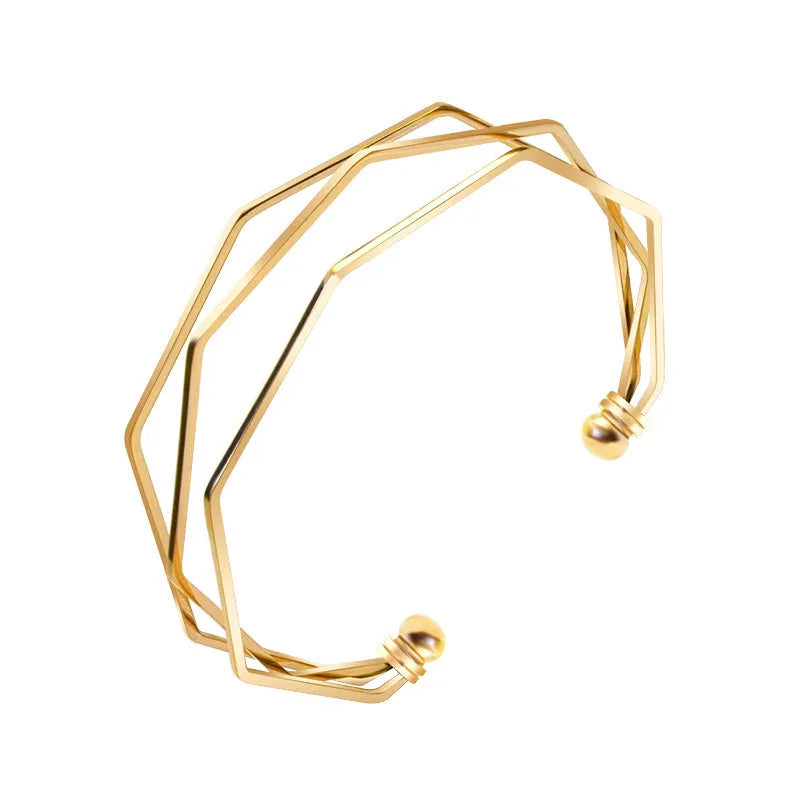 2026 Fashion Jewelry Bracelets Bangles Non Tarnish Stainless Steel 18K Gold Geometric Hollow Bangle for Women Jewelry