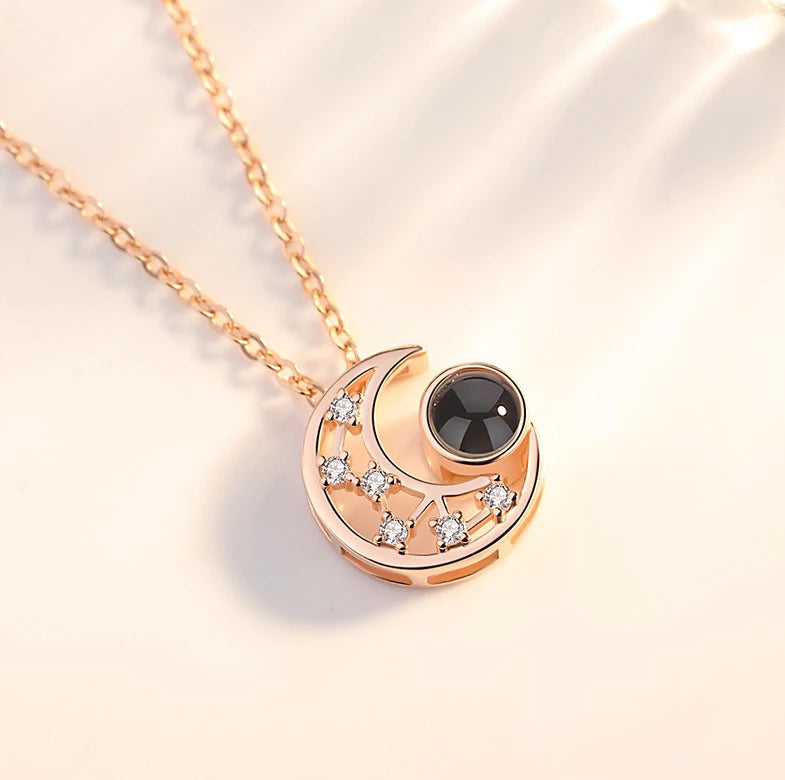HOVANCI Charm Female Silver Plated 100 Language Projection Pendant Jewelry Valentine's Day Gifts Moon Necklace for Women