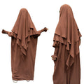 Wholesale Modest Muslim Prayer Crepe Dress Set Two Layers Jilbabs Hijab Solid Color Saudi Abaya Ladies Robe Suit for Women L0046