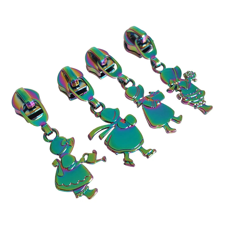 Rainbow Color Metal Zipper Sliders Free Design 3D Stereo Pattern Zipper Pull  Custom